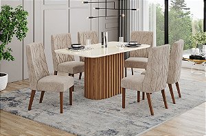 Conjunto de Mesa Solana 160cm c/ Vidro e Canto Redondo + 06 Cadeiras Eloa Creme - Móveis Henn