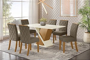 Conjunto de Mesa Solus 160cm + 06 Cadeiras Vita Bege - Móveis Henn