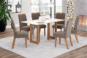Conjunto de Mesa Yara 160cm + 06 Cadeiras Bella Marrom Amendoa - Móveis Henn