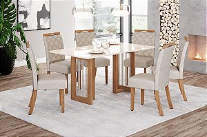 Conjunto de Mesa Yara 160cm c/ Vidro + 06 Cadeiras Bella Linho - Móveis Henn