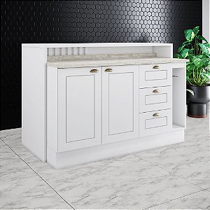 Bancada Ilha Gourmet 100% MDF 02 - Branco - Linha Americana - Móveis Henn