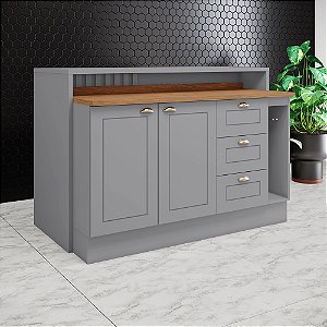 Bancada Ilha Gourmet 100% MDF 02 - Cinza - Linha Americana - Móveis Henn