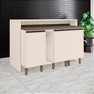 Bancada Ilha Gourmet 100% MDF 03 - Off White - Linha Connect - Moveis Henn