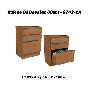 Balcão 03 Gavetas 60cm - Ref. G743 - Canela - Linha Maxxi - Kappesberg