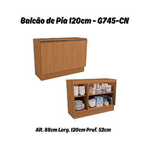 Balcão 02 Portas 120cm - Ref. G745 - Canela - Linha Maxxi - Kappesberg