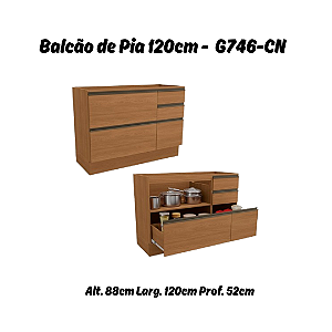 Balcão 01 Porta 04 Gavetas 120cm - Ref. G746 - Canela - Linha Maxxi - Kappesberg