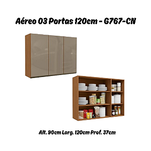 Aéreo 03 Portas 120cm com Vidro - Ref. G767 - Canela - Linha Maxxi - Kappesberg
