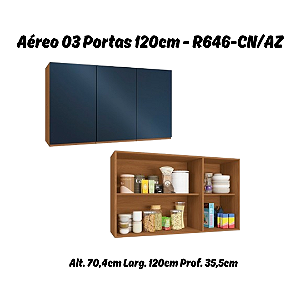 Aéreo 03 Portas 120cm - Ref. R646 - Canela/Azul - Linha Ciela - Kappesberg