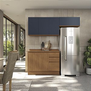 Cozinha Modulada 03 Pçs - Canela/Azul - Linha Ciela - Kappesberg