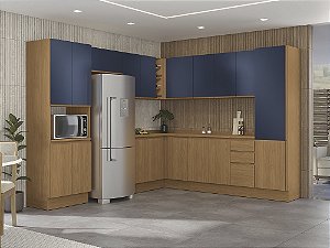 Cozinha Modulada 09 Pçs - Canela/Azul - Linha Ciela - Kappesberg