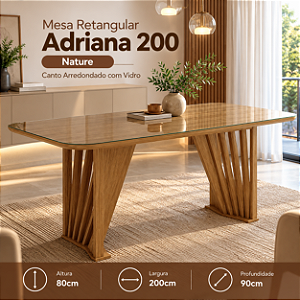Mesa Adriana Retangular 200cm c/ Vidro - Ref. SC136-128 - Nature - Moveis Henn