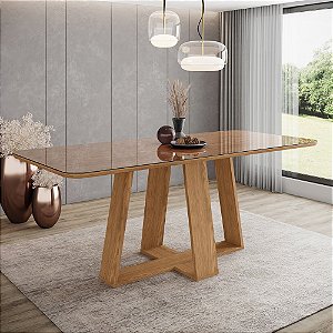 Mesa Lins Retangular 200cm c/ Vidro - Ref. SC137-128 - Nature - Moveis Henn