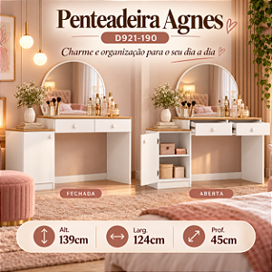 Penteadeira Agnes - Ref. D921-190 - Branco/Jequitiba - Moveis Henn