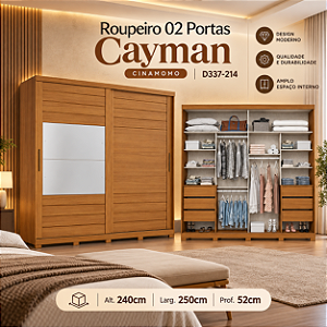 Roupeiro 250cm 02 Portas Cayman 100% MDF c/ Espelho - Ref. D337-214 - Cinamomo - Móveis Henn