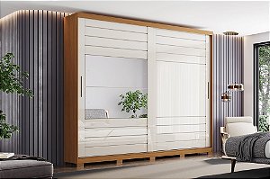 Roupeiro 02 Portas Cayman 100% MDF c/ Espelho - Ref. D337-221 - Cinamomo/Off White - Móveis Henn