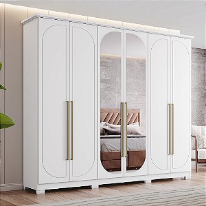 Roupeiro 06 Portas Americano Prime c/ Espelhos - Ref. D335-05 - Branco - Móveis Henn