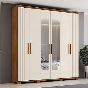 Roupeiro 06 Portas Avila c/ Espelhos - Ref. D333-127 - Nature/Off White - Móveis Henn