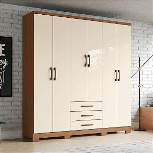 Roupeiro 06 Portas 03 Gavetas Caju - Ref. DA136-127 - Nature / Off White - Moveis Henn