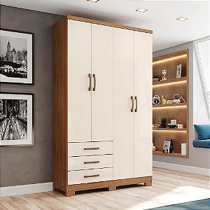 Roupeiro 04 Portas 03 Gavetas Caju - Ref. DA135-127 - Nature/Off White - Moveis Henn