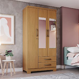 Roupeiro 03 Portas 02 Gavetas Açai c/ Espelho - Ref. DA133-214 - Cinamomo - Moveis Henn