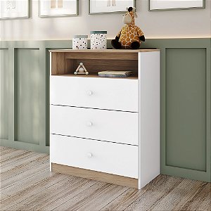 Comoda 03 Gavetas 01 Nicho - Ref. I726-190 - Branco / Jequitiba - Moveis Henn