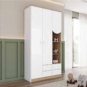 Roupeiro 03 Portas 02 Gavetas Magia - Ref. I131-190 - Branco/Jequitibá - Moveis Henn