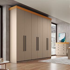 Roupeiro 06 Portas 02 Gavetas London 100% MDF - Corda/Freijo - Móveis Primavera
