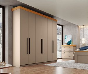Roupeiro 06 Portas 02 Gavetas London 100% MDF Ref. LON1062 - Corda/Freijo - Móveis Primavera