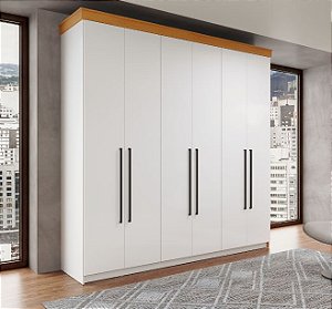 Roupeiro 06 Portas 02 Gavetas London 100% MDF Ref. LON1362 - Branco/Freijo - Móveis Primavera
