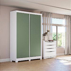 Roupeiro 02 Portas de Correr 02 Gavetas c/ Pé - Ref. CB02N571 - Branco/Nogueira-Verde - Móveis Kappesberg