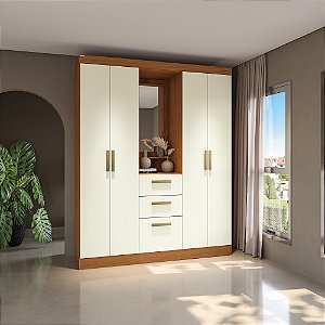 Roupeiro 05 Portas 02 Gavetas - Ref. R591 - Canela/Off White - Móveis Kappesberg