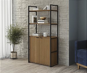 Estante Alta c/ Portas - Ref. LI041 - Canela/Preto - Linha Industrial - Kappesberg