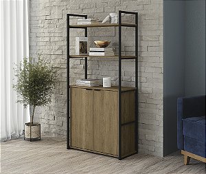 Estante Alta c/ Portas - LI041 - Freijo/Preto - Linha Industrial - Kappesberg