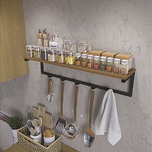 Prateleira c/ Cabide - Red. LI042 - Canela/Preto - Linha Industrial - Kappes Crome