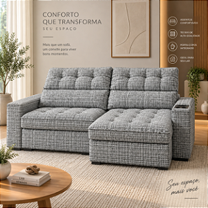 Sofá Retratil e Reclinável Blazer 230cm - Estofados Rincão