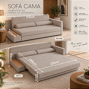 Sofa Cama Courie c/ Aparador - Rincão Estofados