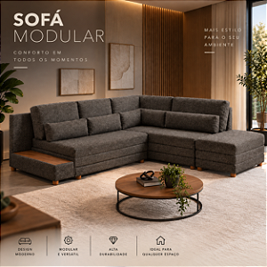 Sofa de Canto Vira-Cama Courie c/ Aparador - Rincão Estofados
