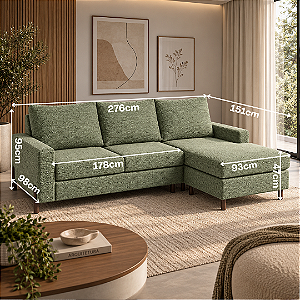 Sofá Haval com Chaise 276cm 02 módulos - Rincão Estofados
