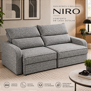 Sofá Retratil e Reclinável Niro 210cm - Estofados Rincão