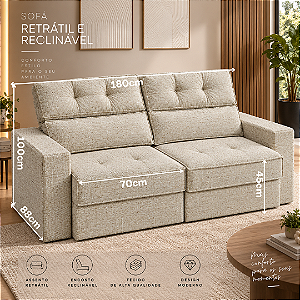 Sofá Retratil e Reclinável Strada 180cm - Estofados Rincão