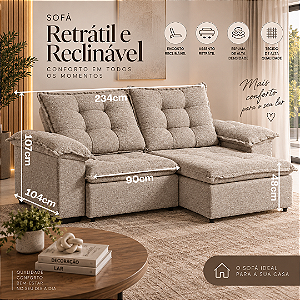 Sofá Retratil e Reclinável Titano 234cm - Estofados Rincão