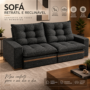 Sofá Retratil e Reclinável Tucson 210cm - Estofados Rincão