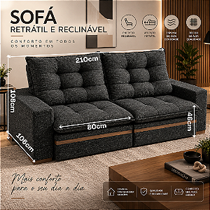Sofá Retratil e Reclinável Tucson 210cm - Estofados Rincão
