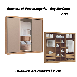 Roupeiro 03 Portas Imperial New 100% MDF - 0924M - Angelin/Duna - Moveis Castro