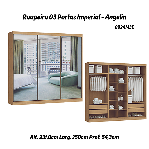 Roupeiro 03 Portas Espelho Imperial New 100% MDF - 09243E - Angelin - Moveis Castro