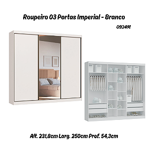 Roupeiro 03 Portas Imperial New 100% MDF - 0924M - Branco - Moveis Castro