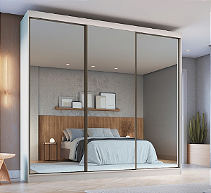 Roupeiro 03 Portas Espelho Imperial New 100% MDF - 0924M3E - Branco - Moveis Castro