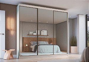 Roupeiro 03 Portas Espelho Imperial New 100% MDF - 0924M3E - Branco - Moveis Castro