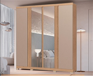 Roupeiro 04 Portas Jasper 100% MDF c/ Espelho - 3270M - Angelin/Duna - Moveis Castro