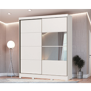 Roupeiro 02 Portas de Correr Pontal 100% MDF com Espelho - 0920M - Branco - Moveis Castro